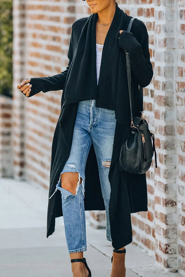 Long Sleeve Solid Color Lapel Cardigan