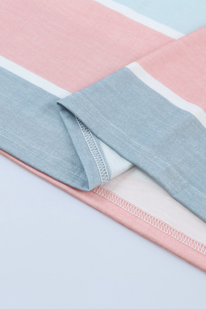 Multicolor Striped Color Block Loose Fit Half Sleeve Maxi Dress